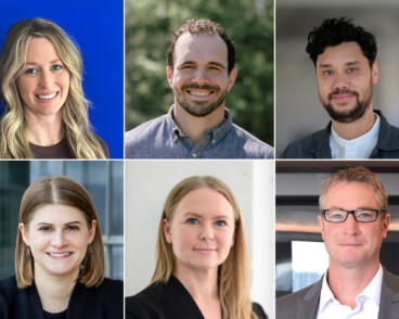 Clockwise from top left: 2026 AIA Minnesota Young Architect Award recipients Molly Dalsin, AIA, Michael Hara, AIA, Nicholas M. Reiter, AIA, NOMA, Nick Wallin, AIA, Christina Stark, AIA, and Kaitlin Schalow, AIA